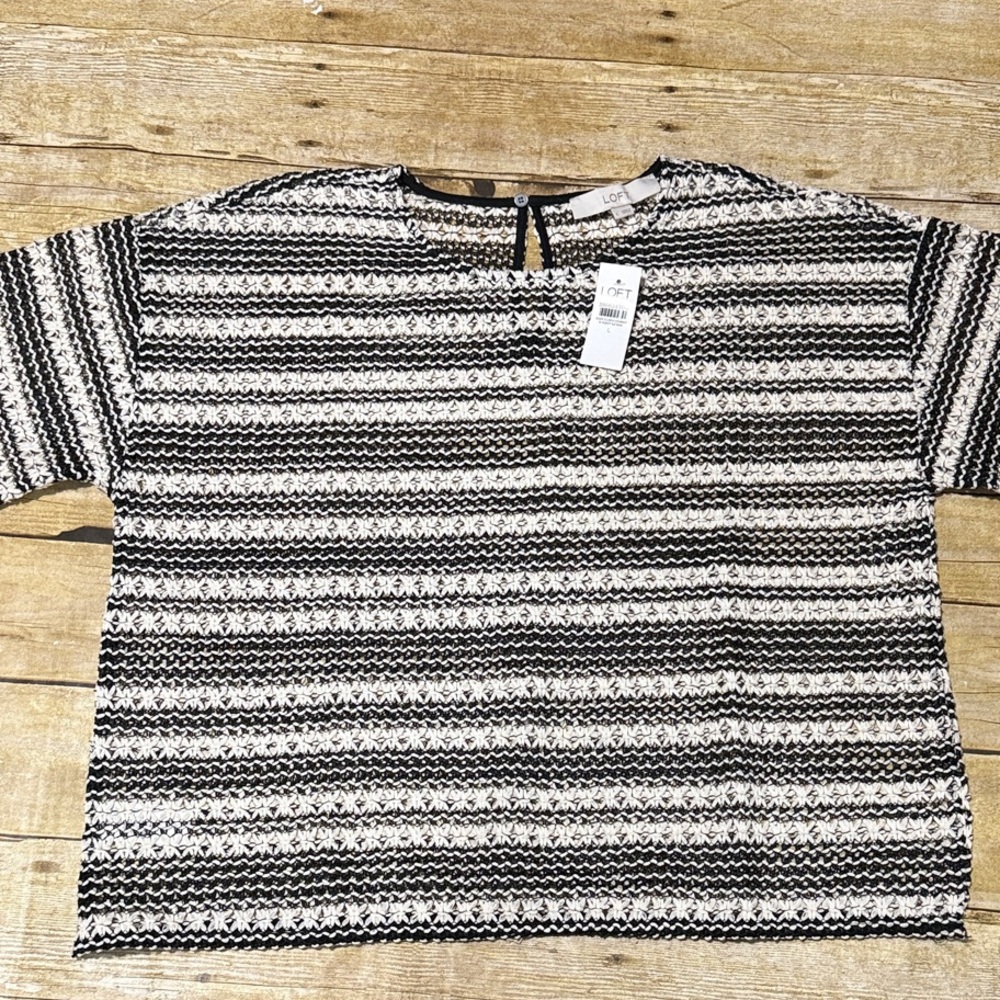 LOFT Black and Cream Crochet Top